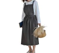 Bubmari Tablier De Cuisine Femme Style Japonais, Dos Croisé En 100% Coton Imperméable Avec 2 Grandes Poches, Pour Pâtisserie, Jardinage Et Café(Gray)