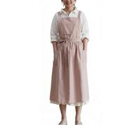 Bubmari Tablier De Cuisine Femme Style Japonais, Dos Croisé En 100% Coton Imperméable Avec 2 Grandes Poches, Pour Pâtisserie, Jardinage Et Café(Pink)