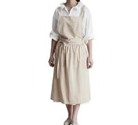 Bubmari Tablier De Cuisine Femme Style Japonais, Dos Croisé En 100% Coton Imperméable Avec 2 Grandes Poches, Pour Pâtisserie, Jardinage Et Café(Beige)