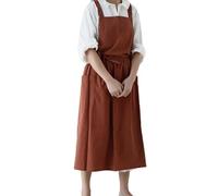 Bubmari Tablier De Cuisine Femme Style Japonais, Dos Croisé En 100% Coton Imperméable Avec 2 Grandes Poches, Pour Pâtisserie, Jardinage Et Café(Red)