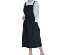 Bubmari Tablier De Cuisine Femme Style Japonais, Dos Croisé En 100% Coton Imperméable Avec 2 Grandes Poches, Pour Pâtisserie, Jardinage Et Café(Black)
