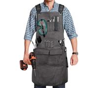 Bubmari Tablier De Travail Homme En Toile Cirée Imperméable, Tablier Menuisier Dos Croisé Avec 9 Poches Et Aimants, Ajustable Pour Bricolage, Mécanique, Jardinage(Gray)