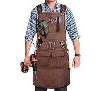 Bubmari Tablier De Travail Homme En Toile Cirée Imperméable, Tablier Menuisier Dos Croisé Avec 9 Poches Et Aimants, Ajustable Pour Bricolage, Mécanique, Jardinage(Coffee)