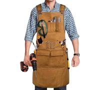 Bubmari Tablier De Travail Homme En Toile Cirée Imperméable, Tablier Menuisier Dos Croisé Avec 9 Poches Et Aimants, Ajustable Pour Bricolage, Mécanique, Jardinage(Camel)