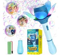 BUBOJOY Baguette à Bulles Fleur pour Enfants, Machine à Bulles Automatique avec Lumière Colorée/Piles/120ml Solution,10000+ Bulles/Min Machine Bulle Électrique pour Fêtes en Plein air Mariages-Bleu