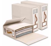 BUBOOO linge boite rangement drap de lit, 3 organisateur drap pliable vec fenêtre transparente & étiquette pour draps couvertures, housses, serviettes, Lin Beige