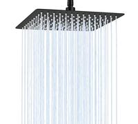 Bubuny Pommeau de Douche à Effet Pluie, Noir 20 cm Acier Inoxydable 304, Réglable, Carré, Fixes Economie d'Eau et Haute Pression pour Salle de Bain avec Effet Miroir Poli pour Mur ou Plafond