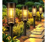 BUCASA Lampe Solaire Exterieur Jardin, 4 Pièces Lumiere Solaire Exterieur avec Lumière blanche chaude, IP65 Étanche Lampadaire Solaires Jardin pour Pelouse, Balcon, Terrasse, Cour, Regalo (4)