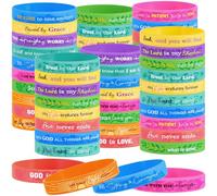 Bucherry Lot de 120 bracelets de Noël en caoutchouc avec verset de la Bible - Bracelets religieux en silicone - Cadeaux de fête de Noël pour hommes, femmes, enfants (couleur arc-en-ciel)