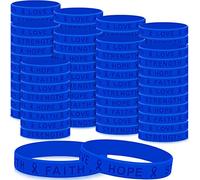 Bucherry Lot de 200 bracelets de sensibilisation à la maltraitance des enfants au cancer du côlon - Ruban bleu - Bracelet en caoutchouc en silicone gaufré pour fêtes publiques - Filles et garçons
