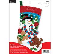 Bucilla 86900E Kit chaussette de Noël en feutre Motif bonhomme de neige et chiots 45,7 cm