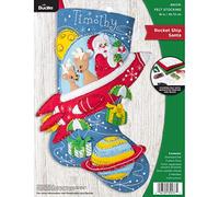 Bucilla 89237E Felt Applique Christmas Stocking Kit, Rocket Ship Santa, 18"