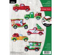 Bucilla 89295E Kit de d coration en feutre pour appliques Camions vintage Rouge Vert Blanc Lot de 6