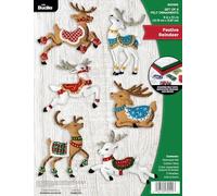 Bucilla bricolage-89299E Kit de décoration de Noël en Feutre-Lot de 6 Appliques festives en Forme Fournitures d'artisanat parfaites pour Les Loisirs créatifs-89299E, Renne Festif