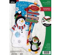 Bucilla, Destination North Pole, Felt Applique 18" Stocking Making Kit, Perfect for Holiday DIY Arts and Crafts, 89594E
