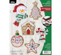 Bucilla, Jolly 89783E Bonhomme de neige en pain d'épices, parfait pour les projets d'art et d'artisanat en feutre, kit de fabrication de 6 pièces d'ornement