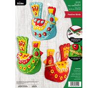 Bucilla Lot de 3 appliques en feutre pour décoration de Noël - Motif oiseaux festifs - Fournitures de vacances pour loisirs créatifs - 89449E