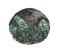 Buck On The Grass Bonnet de douche double bande élastique étanche avec oreilles à volants Bonnet de cuisine résistant à l'huile Peut être réutilisé