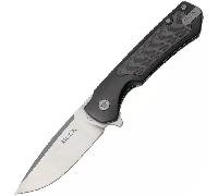 Buck Stinger Satin D2 Aluminium Noir avec Incrustation de Carbone Framelock BU-0714BKS