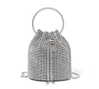 Bucket Bag - MISS LULU - Sac à main soirée - Perles & strass - Bandoulière chaîne - Imperméable argenté