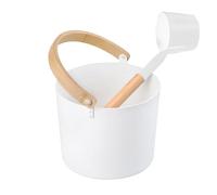 Bucket de sauna finlandais - Tonneau en aluminium de 7L, set de pelle de hammam | Aspect bois élégant avec poignée résistante à la chaleur et cuillère assortie, idéal pour la thérapie de spa et les