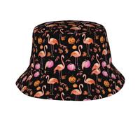 Bucket Hat Flamants Roses d'halloween Et Feuilles D'Érable Résistant À l'eau Chapeau Bob Anti-UV Chapeau De Pêcheur pour La Plage Pêche Adolescents