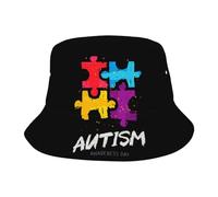 Bucket Hat Sensibilisation À l'Autisme Résistant À l'eau Chapeau Bob Anti-UV Chapeau De Pêcheur pour Pêche Camping Randonnée