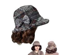 Bucket Hat With Warm Curly Hair Wig,Stylish Mother'S Wig hats,Autumn/Winter Thickened Woolen hat With Integrated Short Curly wig,Versatile hat For Middle-Aged And Elderly Women (Grey)