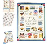 Bucket List Calendrier mural 2026 12 mois avec reliure à spirale, liste de choses à faire et notes, planificateur d'objectifs inspirant avec éléments motivants, décoratif pour la maison