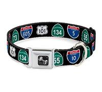 Buckle Down 11-43,2 cm California Highway Signs Noir Collier de Chien en Forme d'os, Medium
