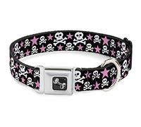 Buckle Down 15-66 cm crânes et étoiles Noir/Blanc/Rose Collier de Chien en Forme d'os, Large
