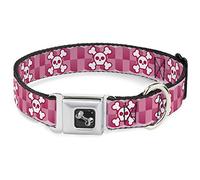 Buckle Down 15-66 cm Cute crânes avec Checkers Pinks/Blanc Collier de Chien en Forme d'os, Large