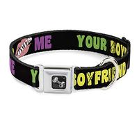 Buckle Down 15-66 cm Votre Boyfriend Loves Me avec Kiss Noir/Fluo Collier de Chien en Forme d'os, Large