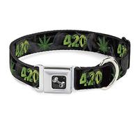 Buckle Down 420/pot de Fleurs en Forme de Feuille Noir/fumé/Vert Collier de Chien en Forme d'os, Large Medium/16-58,4 cm
