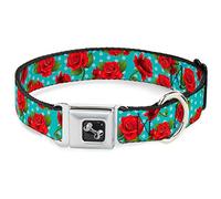Buckle Down 9-38,1 cm Rouge Roses/Pois Turquoise Collier de Chien en Forme d'os, Petite