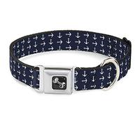 Buckle Down Ancres Bleu Marine/Blanc Collier de Chien en Forme d'os, Large Large/18-81,3 cm