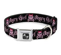 Buckle Down Angry Girl Noir/Rose Collier de Chien en Forme d'os, Large/15-66 cm