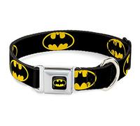 Buckle Down Boucle de Ceinture de sécurité pour Chien - Bouclier Batman Noir/Jaune - 2,5 cm de Large - Convient pour Tour de Cou de 38,1 à 66 cm - Taille L