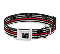 Buckle-Down Boucle de Ceinture de sécurité pour Chien - Ligne Rouge Mince avec Drapeau patiné Noir/Gris/Rouge