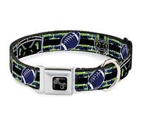 Buckle-Down Boucle de Ceinture de sécurité pour Chien - Motif à Rayures - Noir/Vert Fluo/Bleu