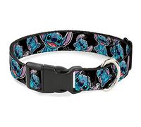 Buckle-Down Boucle vers Le Bas Poses de Point/Croquis d'hibiscus Noir/Gris/Bleu Collier Clip Plastique Large S / 13-18