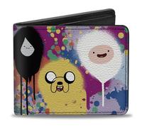 Buckle-Down Cartoon Network Portefeuille à deux volets avec rabat standard et fentes pour cartes, personnages Adventure Time, expressions de peinture en aérosol, multicolore, cuir végétalien