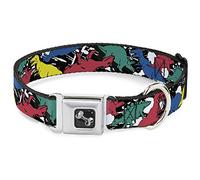 Buckle Down Ceinture de sécurité Boucle Collier de Chien - Dinosaures/Projections de Peinture Noir/Blanc/Multi Couleur - 2,5 cm de Large - Compatible avec 11-43,2 cm Cou - Medium