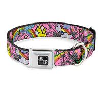 Buckle Down Ceinture de sécurité Boucle Collier de Chien - Rainbow Cloud étoiles Rose - 3,8 cm de Large - Compatible avec 16-58,4 cm Cou - Medium