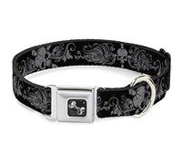 Buckle Down Ceinture de sécurité Boucle Collier de Chien - Tête de Mort et dague en Filigrane W/Noir/Gris - 2,5 cm de Large - Compatible avec 9-38,1 cm Cou - Petite