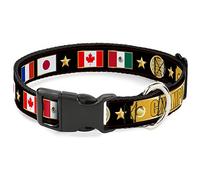 Buckle Down Champion Ceinture/Drapeaux/étoiles Noir/Golds col Clip en Plastique, 1/5,1 cm Wide-Fits 9-38,1 cm Neck-Large
