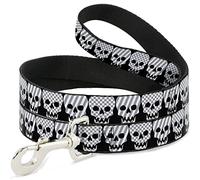 Buckle Down "Checker et à Rayures Têtes de Mort Noir/Blanc/Gris Pet Leash, 4 'x 1/5,1 cm