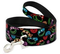 Buckle Down "Classic TMNT électrique Expressions/Tortue Coquillages Noir/Multi Neon Pet Leash, 6 '-1.5 "