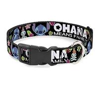 Buckle-Down Collier à Clip en Plastique - Ohana Signifie Famille/Stitch & Scrump/Flore Tropicale Noir/Blanc/Multicolore - 2,5 cm de Large - Convient pour Tour de Cou de 27,9 à 43,2 cm - Taille M