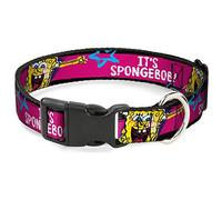 Buckle-Down Collier Clip Plastique Bob l'éponge Pose It's Spongebob! Rayures Noires/Rose/Bleu/Blanc